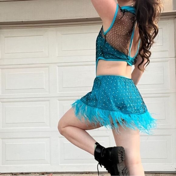 Weissman Elite Rhinestone Mesh Feather Dress Costume in Blue NEW Adult Size XL - Picture 5 of 10